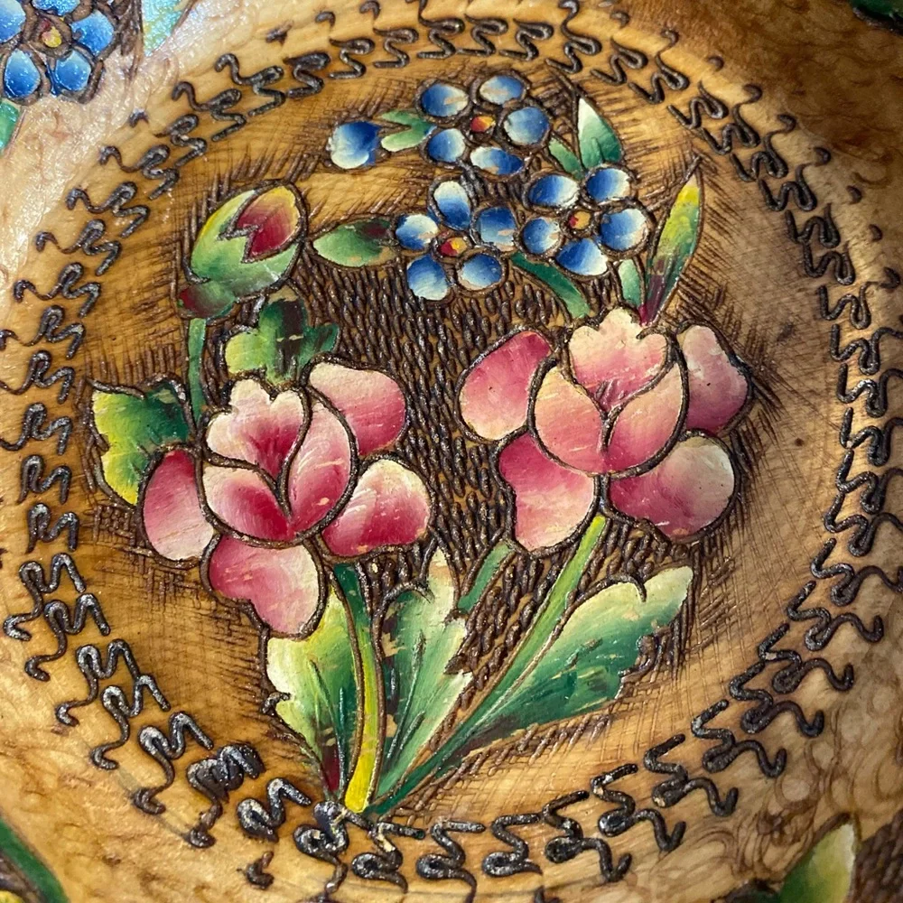 Vintage Brown Hand carved and painted Italian tray with handles.Made in Italy